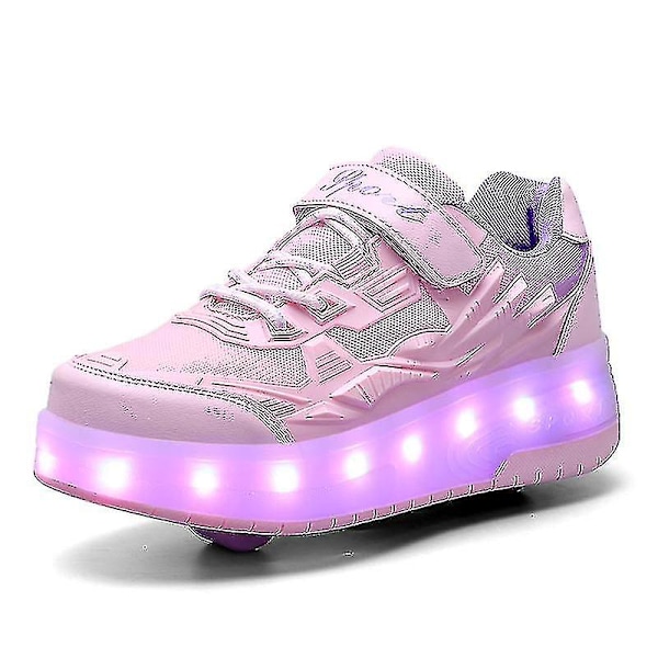 Childrens Sneakers Dubbelhjulsskor Led Light Skor Q7-yky Pink 32
