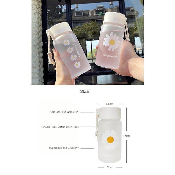 500ml Small Daisy Transparent plast vattenflaskor Bpa Free Creative Frostad vattenflaska med bärbart rep Travel Tea Cup Ns2 Frosted 3 Daisies
