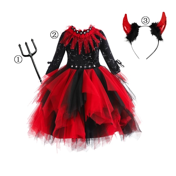 Flickfladdermus Halloween-klänning för barn, spökgömma, gotisk cosplay, vampyrkostym, greve Vampiran, karnevaloutfit, svart röd klädsel Dress Set 21 S (2-3Y)