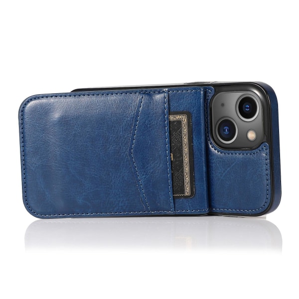 Telefon Kickstand Case För Iphone 14 Plus, Korthållare Pu Läder + Tpu Cover Dark Blue