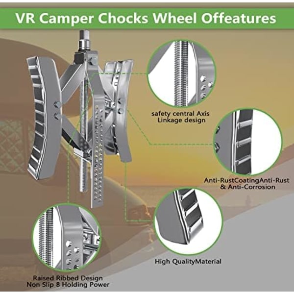 RVPNR RV Hjulklossstabilisator,Camper X Chocks Hjulstabilisator, Heavy Duty Hjulklossar för släpvagnar (2 paket) med insexhylsa, råtta Silvery