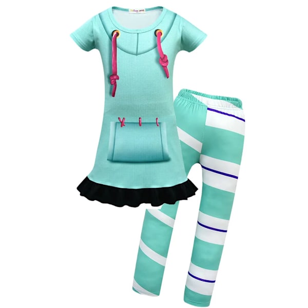 Flickor Wreck-It Ralph 2 Kläder Vanellope Von Schweetz Vocaloid Cosplay Halloween Kostym Barn Klänning Byxor Set Kläder för Flicka 4T dress-pants