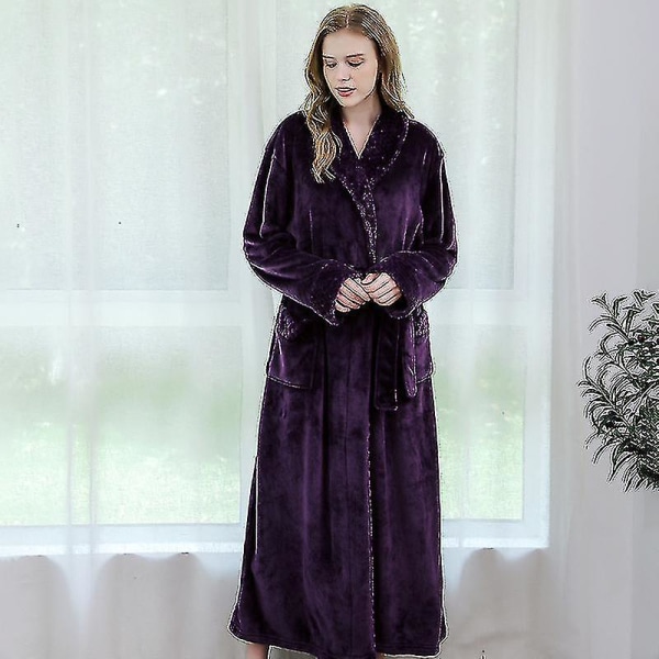 Kvinnor Män Vinter Plus Size Flanellrock Extra lång Huva Varm Morgonrock Lovers Tjock Kimono Badrock Man Morgonrock Robes women purple XL