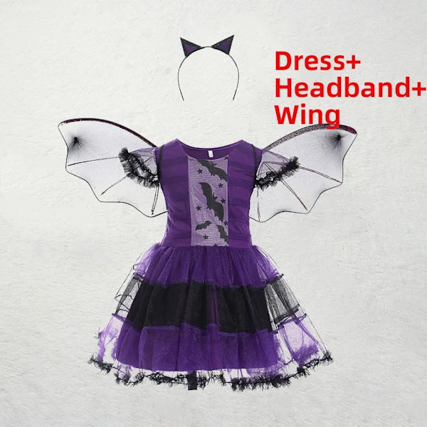 Barn Häxa Kostym Flickor Saga Trollkarl Klänning Barn Halloween Pumpa Kläder Baby Fladdermus Spindel Fest Cosplay Outfit 2-15T DV16D0 10-11 Years