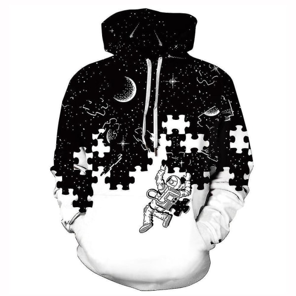 Män Print Hoodies Långärmad Pullover Jacka Sport Hooded Sweatshirt Jumper Toppar White Black L