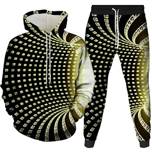 Europa och USA Nya Herr Hoodie 3D Färg Virvel Tryckt Baseball Kläder Höst och Vinter Tvådelad Set L 05