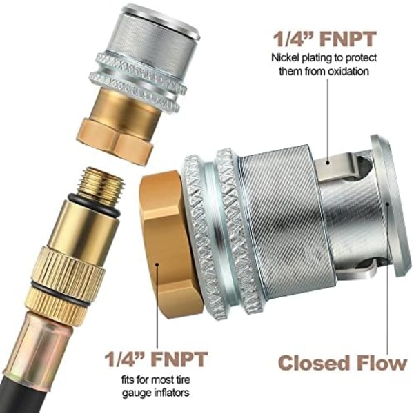 Dreyoo Lock på Air Chuck, 1/4&#39;&#39; FNPT Heavy Duty Closed Flow Däckchuck för däckinflator Luftkompressor Lufttillbehörssats, standard 2 Pack