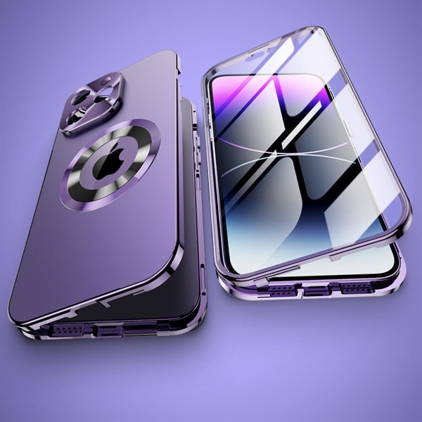 Magsafe magnetiskt genomskinligt case i metall, kompatibelt med Iphone 15 Pro Max, case med logotyp Skyddsfodral i härdat glas Gold For iPhone 15 Pro Max