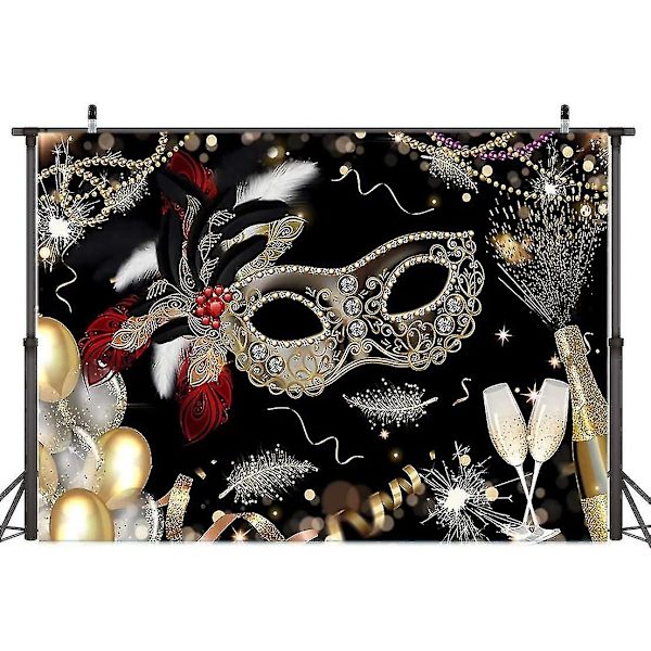 Yq 7x5ft Maskeradfest Fotobakgrunder Guld och svart Mask Fjäder Champagne Fotografi Bakgrund Lyx Födelsedag Mardi Gras Foto Stud null none