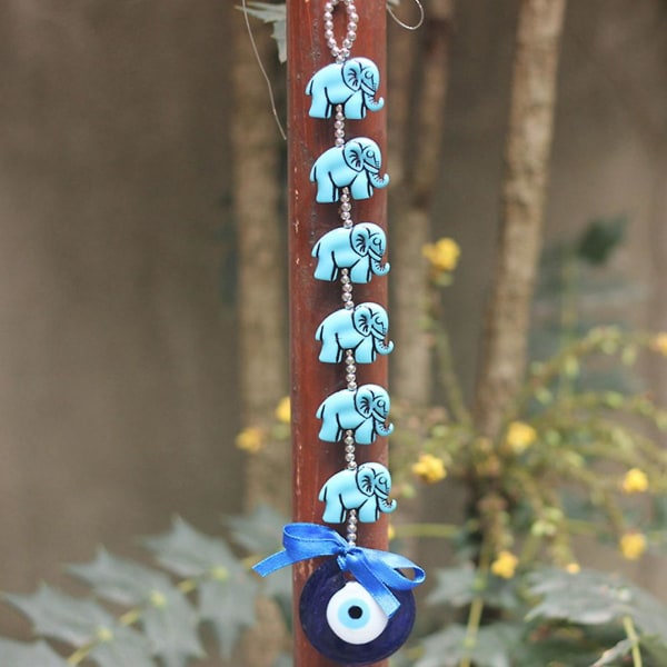 Blue Evil Eye Elephant Tofs Vägghängande hänge Amulet Blessing Decor