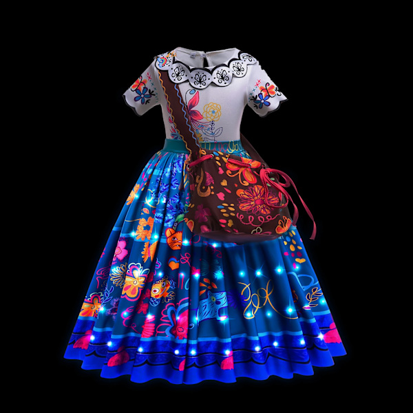 Elsa Anna LED-ljus prinsessklänning flickor älva Rapunzel barn födelsedagsfest kläder Halloween cosplay Frozen Askungen kostym Mirabel Dress 7-8T (140)