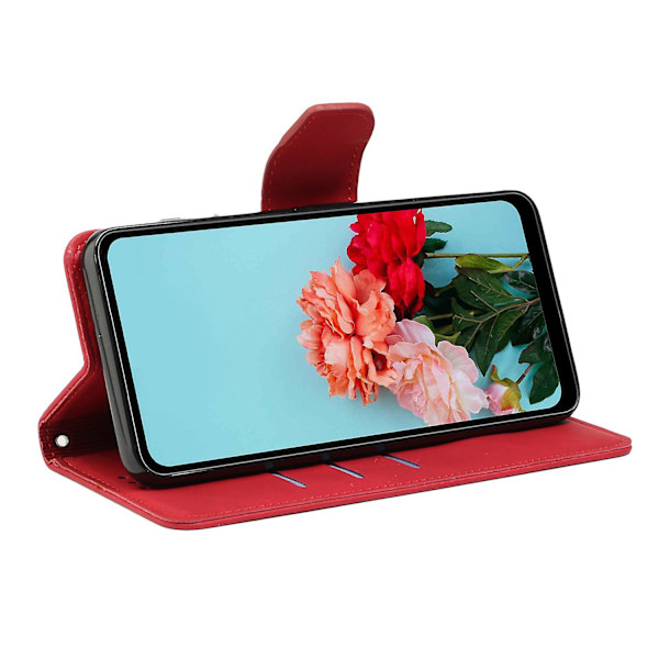 För Xiaomi Redmi Note 12 4g Enfärgad Pu Läder Phone case Stativ Plånbok Flip Cover med rem Red