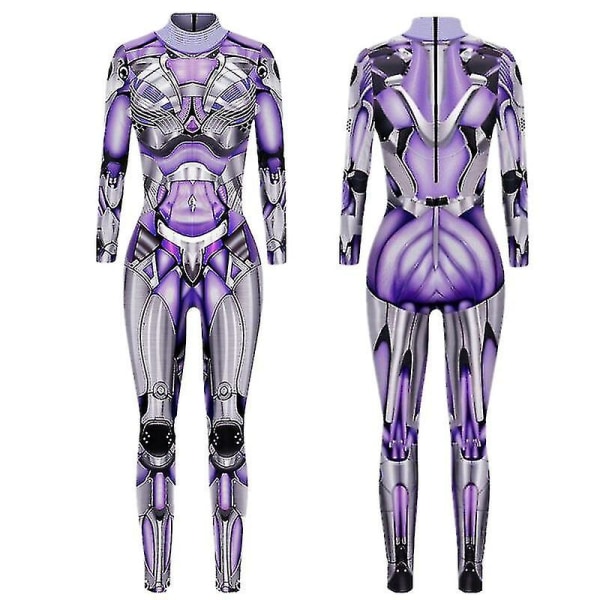 Kvinnor Halloween Punk Robot Cosplay Kostym Fancy Dress Jumpsuit Body Catsuit 12 L