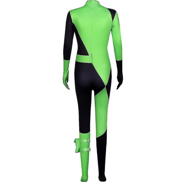 Halloweengirls Kim Possible Shego Cosplay Kostym Bodysuit Jumpsuit Carnival Party 12-13 Years