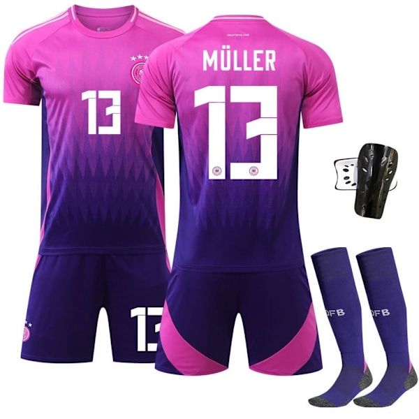 2024 tyska borta rosa tröja EM landslag fotbollskläder nr 13 Mueller nr 8 Kros no.13+socks+protectivegear #xl