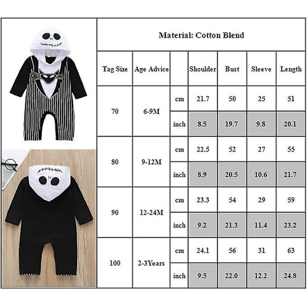 6 månader-3 år Toddler Baby Jack Skellington Nightmare Before Christmas Jumpsuit Huva Romper Presenter 2-3 Years