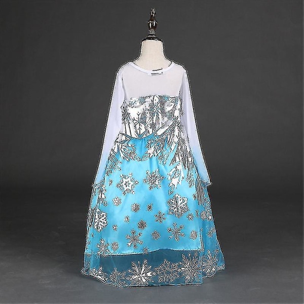 Barn Flickor Frozen Elsa Paljetter Satin Fancy Dress Gradient Sleeve Tyll Dress-c 6-7 Years
