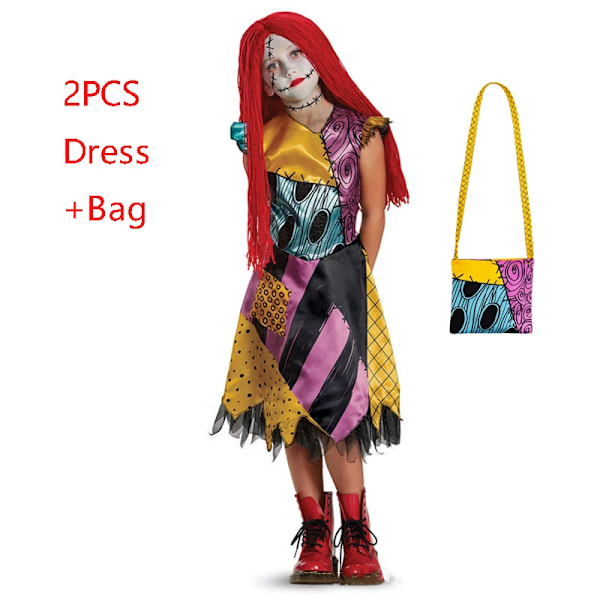 Mardrömmen före jul Horro Sally Cosplay-dräkt Baby Girls Halloween Maskeradfest Jack Skellington Klänning för barn Sally Sets 01 150(9-10T)