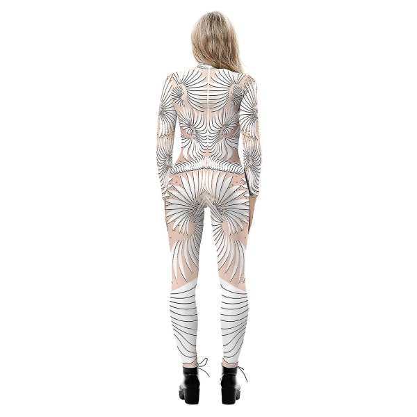 Halloween 3d Printed Cosplay Jumpsuit Karnevalsfest Cyberpunk Playsuit Fancy Dress Kostym för kvinnor Vuxen White Apricot XL