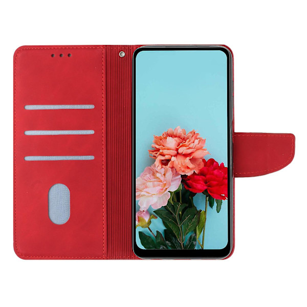 För Xiaomi Redmi Note 12 4g Enfärgad Pu Läder Phone case Stativ Plånbok Flip Cover med rem Red