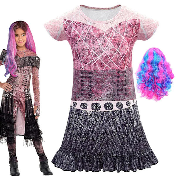 Film Descendants 3 Evie Cosplay Klänning Mal Kostym Peruk Barn Barn Halloween Födelsedagsfest Karneval Kostym För Flickor 4T Dress And wig 2