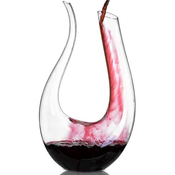 Vinkaraff, 1,5 liter U-form kristallglas vinflaska set, blyfri rödvinsglaskaraff, kolsyrad vinflaska med karaffglas, Dekanter null none