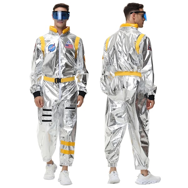 Vuxen rymd astronaut silver jumpsuit för män och kvinnor Halloween cosplay fest dräkt par rymddräkt robot uniform dräkt L Blue