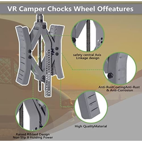 RVPNR RV Hjulklossstabilisator,Camper X Chocks Hjulstabilisator, Heavy Duty Hjulklossar för släpvagnar (2 paket) med insexhylsa, råtta Grey