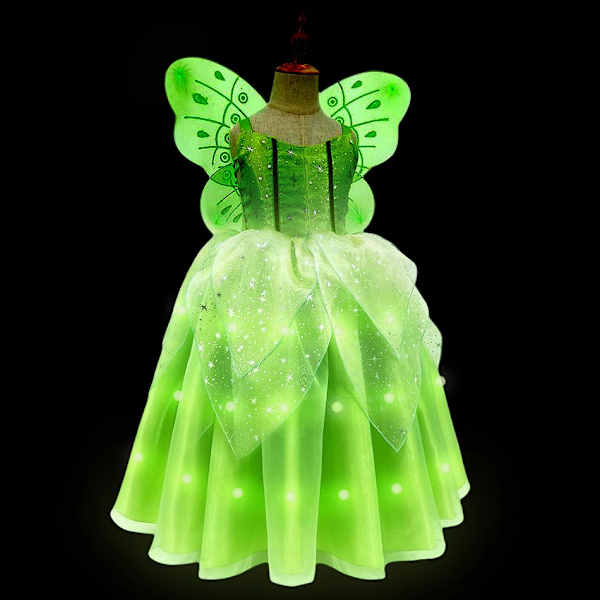 Elsa Anna LED-ljus prinsessklänning flickor älva Rapunzel barn födelsedagsfest kläder Halloween cosplay Frozen Askungen kostym Elf Dress B 3T (110)