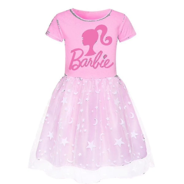 Barbie-rosa Flickklänning Barn Barbie Dress Star Rainbow Lace Kjol och Crossbody Väska Set D 130