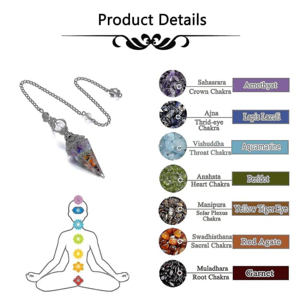 Chakra Crystal Pendel Hexagonal Reiki Healing Crystal Points Ädelsten Dowsing Pendel för spådom Scrying Wicca Chakra