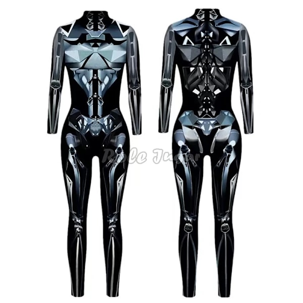 Robot Punk Jumpsuit Sexig Dam Cosplay Kostymer Fancy Halloween Fest Färgglad Utskrift Skelett Bodysuit För Män L 13