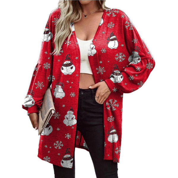 Damjacka med långärmad jultryckt mode cardigan Red Snowman M