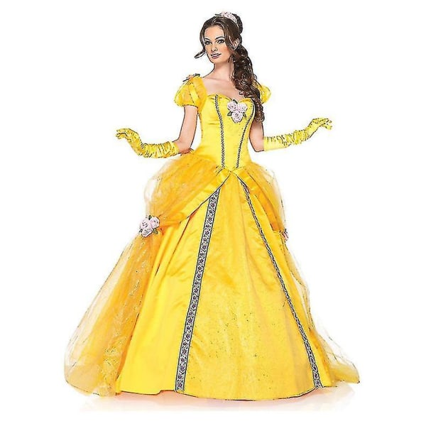 Halloween kostym Belle Princess Dress Vuxen Beauty And Beast Anime Belle Dress Cosplay Performance Kvinnor Födelsedagspresenter Dress AND Gloves L