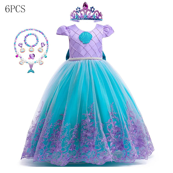 Disney Ariel sjöjungfruklänning med LED-ljus för flickor, cosplayklänning, barnklänning för födelsedagsfest, prinsessklänning, lyxig LED Mermaid 7 5-6T(130)