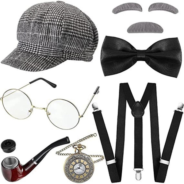 Morfar Gammal Man Dräkt Vuxen Kit 100 Dagar Bokvecka Hatt Glasögon Mustasch Black Style 3