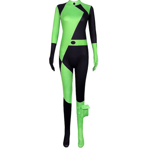 Dam Kim Possible Miss Go Bodysuit Jumpsuit Shego Cosplay kostym Halloweenfest Karnevalsfest Fancy Dress Up 160