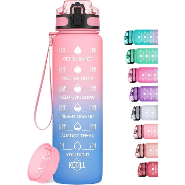 1000 ml motiverande vattenflaska med tidsmarkör, läckagesäker BPA-fri Tritan fruktsil dryckesflaska, idealisk för fitness, gym och utomhus Omber: Rose Calm