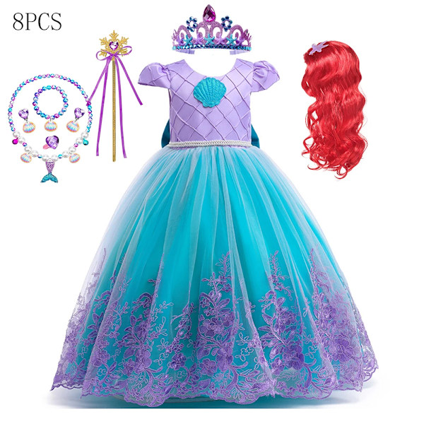 Disney Mermaid Ball Gown Kostym För Flickor LED Ljus Upp Ariel Cosplay Klänning Barn Fancy Födelsedagsfest Prinsessklänning Lyx Mermaid Dress 7 5-6T(130)