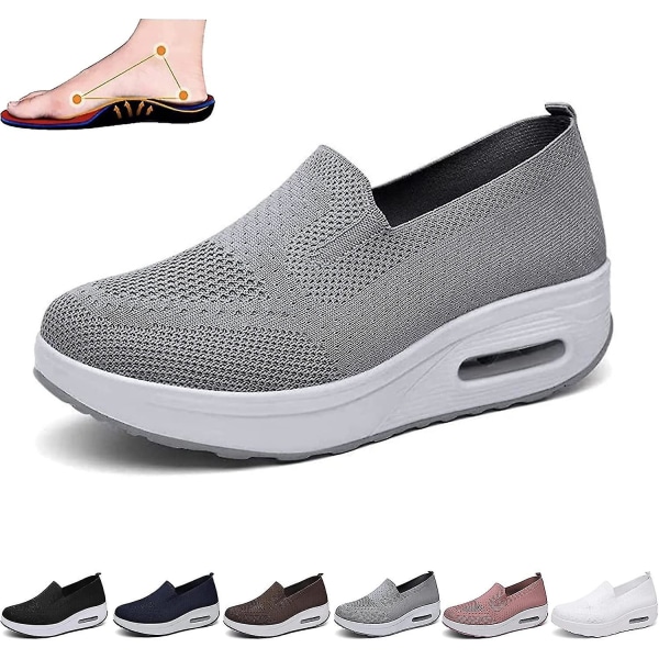 Ortopediska Sneakers för kvinnor, Mesh Up Stretch Platform Sneakers, Bekväma Casual Fashion Sneaker Walking Shoes (svarta, 7,5) Grey EUR37