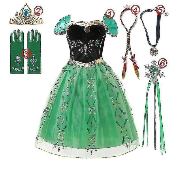 Flickor" Fryst Prinsessa Klänning Paljetterad Mesh Balklänning För Som Elsa Eller Anna_r 4PCS Elsa Dress Set1 2–3T (100)