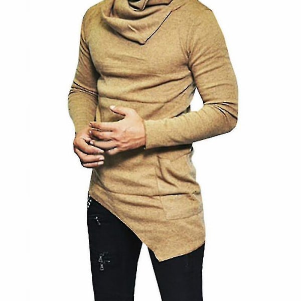 Asymmetrisk tröja med halsringning herr Stack Collar Fit Pullover Långärmad enfärgade toppar Khaki L
