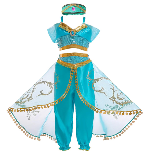 Flickor Jasmine Klänning Aladdin Prinsessa Magisk Lampa Karneval Festkläder Vestidos Halloween Fest Cosplay Klänning L 4-5T (Size 120)