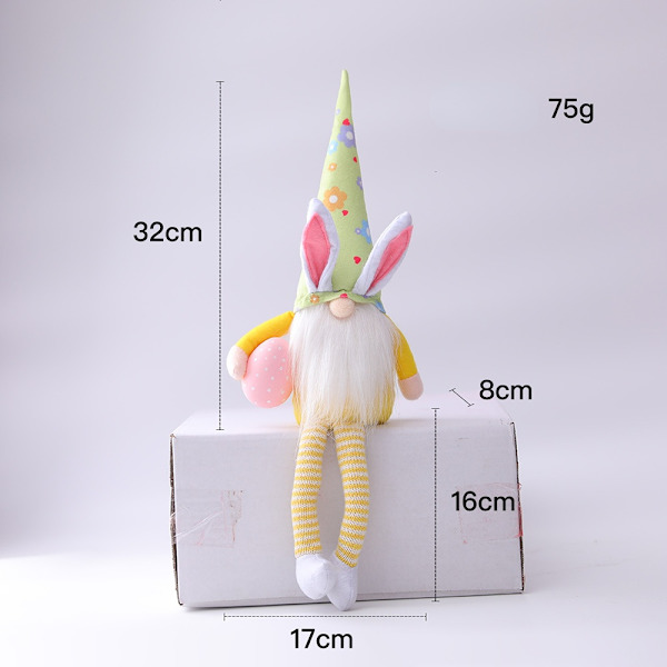 Påskägg-knuffande kanin färgglada tomte docka Gul