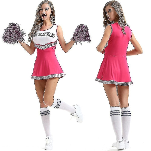 Plus Storlek Cheerleading Uniformer För Kvinnor Vuxen Cheerleader Outfit Med Pom Poms För Dress Up Party Sportspel Rose XXL