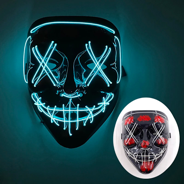 2024 Halloween Trådlös Rave Mask Dekoration Luminous LED Purge Mask Neonljus Glödande För Karneval Mörka Nätter wireless mask 07
