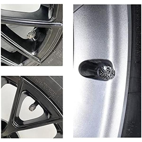 JUSTTOP 4-pack handgjorda Crystal Rhinestone däckventilspindelkapslar, hjuldäcksventil, attraktiv dammtät Bling biltillbehör, Universal för Glossy Black