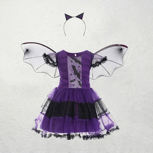 Barn Häxa Kostym Flickor Saga Trollkarl Klänning Barn Halloween Pumpa Kläder Baby Fladdermus Spindel Fest Cosplay Outfit 2-15T DV16G0 2-3 Years
