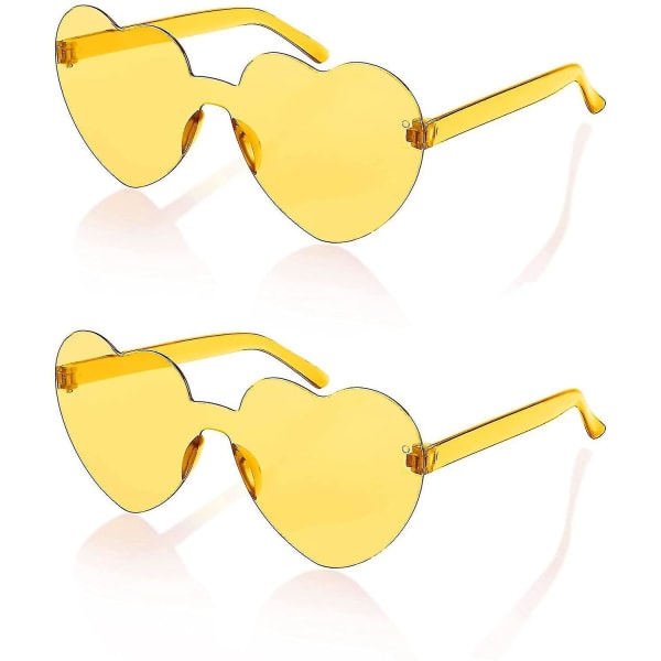 2-pack båglösa hjärtformade solglasögon kvinnor One Piece Transparenta trendiga kärleksglasögon Yellow- Yellow none