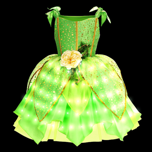 Elsa Anna LED-ljus Prinsessklänning Flickor Elf Rapunzel Barn Kalas Kläder Halloween Cosplay Frozen Askungen Kostym Elf Dress A 4T (120)